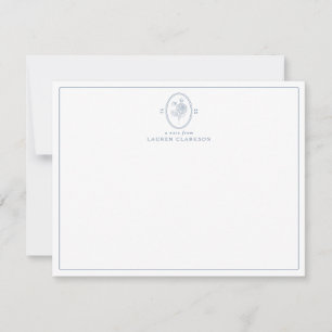 Moderne, blaue florale Oval-Monogramm-Karte Einladung