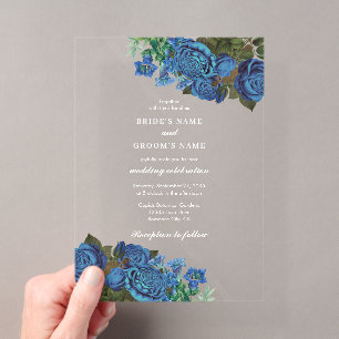 Moderne blaue florale Wasserfarbe elegante Hochzei Acryleinladungen