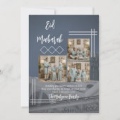 Moderne Blaue Foto-Collage Eid Mubarak Karte (Vorderseite)