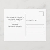 Moderne Blaue Foto Geburtsankündigung Postkarte (Rückseite)