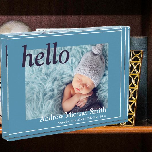 Moderne Blaue Foto Geburtserklärung