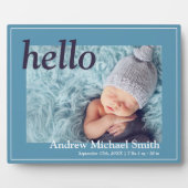 Moderne Blaue Foto Geburtserklärung Fotoplatte (Vorderseite)