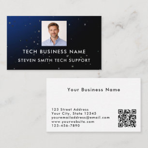 Moderne Blaue Foto- und QR-Code-Tech-Professionell Visitenkarte