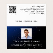 Moderne Blaue Foto- und QR-Code-Tech-Professionell Visitenkarten (Außenseite Aufgefaltet)