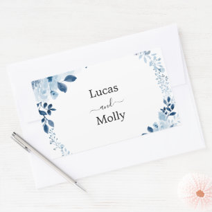 Moderne blaue französische Blumige Hochzeit Rechteckiger Aufkleber