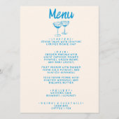 Moderne, blaue, französische Handzeichnung Retro H Menükarte (Vorderseite)