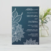 Moderne Blaue Galaxie Henna Islamische Hochzeit Einladung (Stehend Vorderseite)