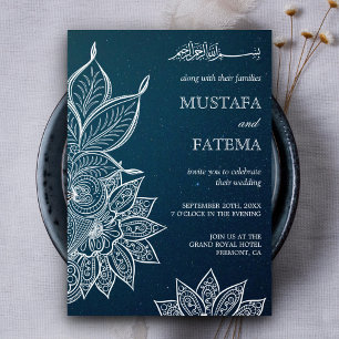 Moderne Blaue Galaxie Henna Islamische Hochzeit Einladung