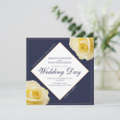 Moderne blaue gelbe einladung (Stehend Vorderseite)