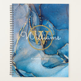 Moderne Blaue Geode Achat Gold Monogramm 2023 Planer
