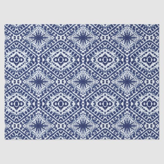 Moderne blaue, geometrische Batik-Stars Seidenpapier (Vorderseite)