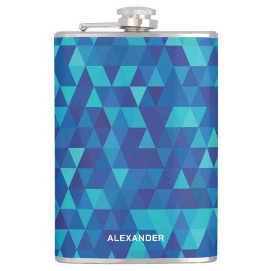 Moderne blaue geometrische Muster mit Namen Flachmann (Vorderseite)