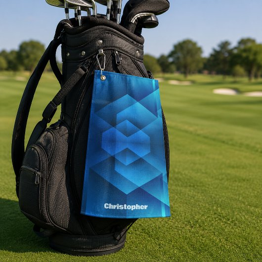 Moderne Blaue Geometrische Name Golfhandtuch