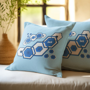 Moderne Blaue Geometrische Sechseckige Abstrakt Kissen