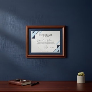 Moderne blaue geometrische Urkunde für Leistung