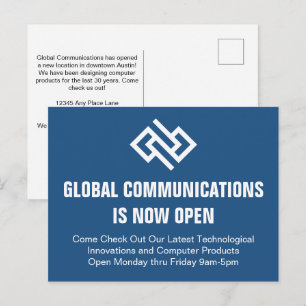 Moderne blaue Geschäftseröffnungs-Werbung Postkarte