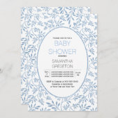 Moderne blaue Glitzer Blätter trendige Babydusche Einladung (Vorne/Hinten)