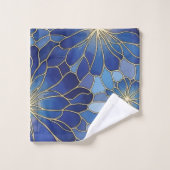 Moderne Blaue Gold Blumenmuster Badhandtuch Set (Waschlappen)
