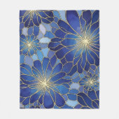 Moderne Blaue Gold Blumenmuster Fleecedecke (Vorderseite)