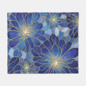Moderne Blaue Gold Blumenmuster Fleecedecke (Vorderseite (Horizontal))