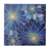 Moderne Blaue Gold Blumenmuster Fliese (Vorderseite)