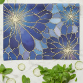 Moderne Blaue Gold Blumenmuster Geschirrtuch (Gefaltet)