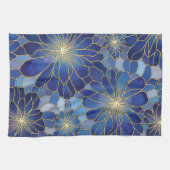 Moderne Blaue Gold Blumenmuster Geschirrtuch (Horizontal)