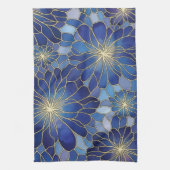 Moderne Blaue Gold Blumenmuster Geschirrtuch (Vertikal)