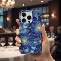 Moderne Blaue Gold Blumenmuster