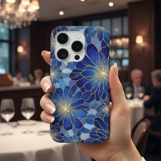 Moderne Blaue Gold Blumenmuster iPhone Hülle