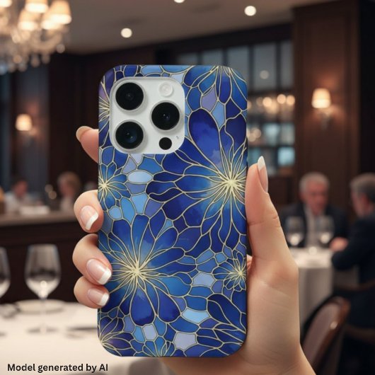 Moderne Blaue Gold Blumenmuster iPhone Hülle