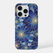 Moderne Blaue Gold Blumenmuster iPhone Hülle (Rückseite)
