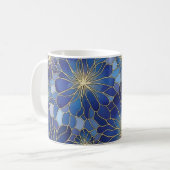 Moderne Blaue Gold Blumenmuster Kaffeetasse (Vorderseite Links)