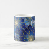 Moderne Blaue Gold Blumenmuster Kaffeetasse (Mittel)