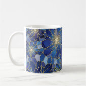 Moderne Blaue Gold Blumenmuster Kaffeetasse (Links)