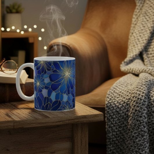 Moderne Blaue Gold Blumenmuster Kaffeetasse