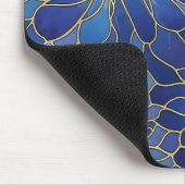 Moderne Blaue Gold Blumenmuster Mousepad (Ecke)