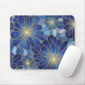 Moderne Blaue Gold Blumenmuster Mousepad (Mit Mouse)