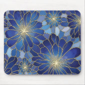 Moderne Blaue Gold Blumenmuster Mousepad (Vorne)