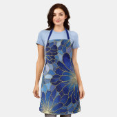 Moderne Blaue Gold Blumenmuster Schürze (Getragen)