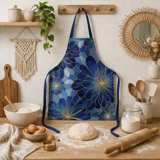 Moderne Blaue Gold Blumenmuster Schürze