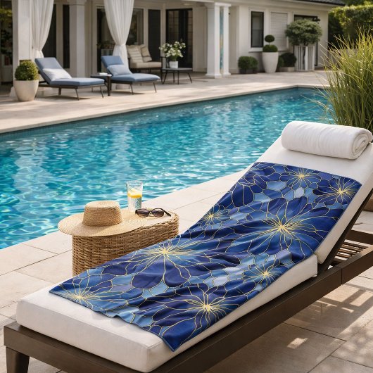 Moderne Blaue Gold Blumenmuster Strandtuch