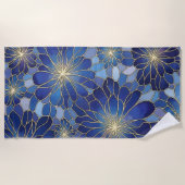 Moderne Blaue Gold Blumenmuster Strandtuch (Vorderseite)