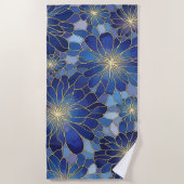Moderne Blaue Gold Blumenmuster Strandtuch (Vorderseite)