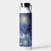 Moderne Blaue Gold Blumenmuster Trinkflasche (Vorne)