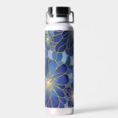 Moderne Blaue Gold Blumenmuster Trinkflasche (Rückseite)