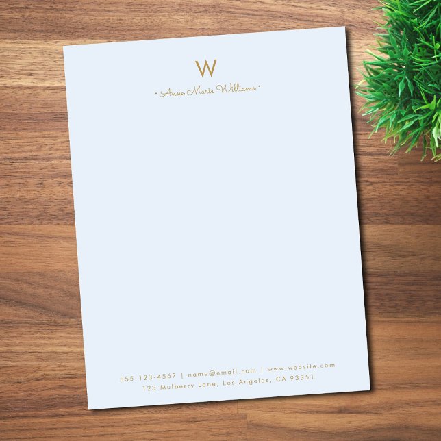 Moderne Blaue Gold-Schrift-Monogramm Briefbogen (Von Creator hochgeladen)