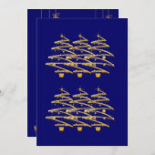 Moderne, blaue goldene Weihnachtsbäume Einladung (Vorne/Hinten)