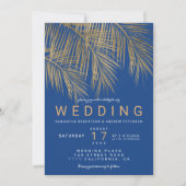 Moderne, blaue Goldpalme Einladung (Vorderseite)