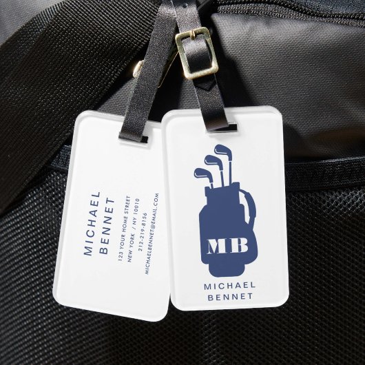 Moderne blaue Golf-Sport-Monogramm Gepäckanhänger